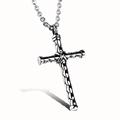 Men's cool silver cross pendant necklace with woven texture on a stainless steel chain - Woven Texture Cross (1211CG)