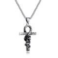 Collier gothique en acier titane avec serpent enroulé sur une croix texturée bois - Croix Enroulée de Serpent