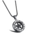 Collana da uomo con pendente a disco in acciaio al titanio e design a ruota romana - Pendaglio + Catena in acciaio inossidabile