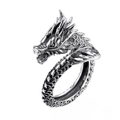Vintage oxidized silver dragon open ring with detailed scales and punk style aesthetic - Open Ring