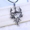 Vintage silver dragon sword pendant necklace featuring a large clear center stone - White Dragon Sword With Gemstone