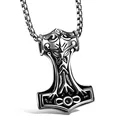 Collana con ciondolo martello di Thor vichingo in argento antico con incisioni celtiche - Argento + Catena in acciaio inossidabile / Argento