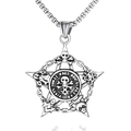 Gotische Totenkopf-Pentagramm-Halskette mit Freimaurer-Symbolen auf Edelstahlkette - Pentagramm Totenkopf Anhänger Mit Edelstahlkette