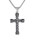 Collier hip-hop avec pendentif croix en acier inoxydable argenté et texture torsadée - Croix Torsadée en Spirale (Argent)