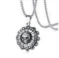 Men's titanium steel gothic necklace with silver skull pendant and Roman numerals - Roman Numeral Skull Dragon Bone Chain Style