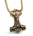 Men's Norse Thor's Hammer pendant necklace in gold finish with engraved patterns - Gold + Plated Chain