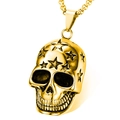 Hip hop style gold skull necklace pendant with star details and vintage punk finish - Gold + Plated Chain