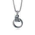 Men's gothic titanium steel necklace featuring a skeletal hand holding a vintage ring - Skeleton Hand Ring Style