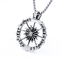 Hip hop vintage compass sun pendant necklace in silver stainless steel for men - Silver + Stainless Steel Chain