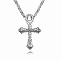 Gothic hip hop cross pendant necklace with vintage floral engraving on silver steel chain - Cross Pendant (With Stainless Steel Chain)
