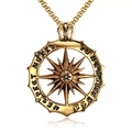 Golden sun god compass pendant necklace with health and success engraving for men - Gold + Plated Chain
