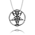 Hip hop titanium steel necklace featuring a Baphomet pentagram pendant on white background - Antique Silver (Goat Pendant + Stainless Steel Chain)
