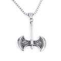 Macro detail of Viking axe pendant with geometric relief and steel chain texture - Large Axe