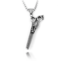 Detail of vintage silver scissor and comb pendant with textured metal finish for men - Scissor And Comb Combination Style / Antique Silver
