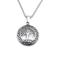 Detailed macro of silver Tree of Life pendant with Celtic knot and durable box chain - Tree of Life Style
