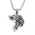 Detailed macro view of vintage silver wolf head pendant with textured fur and box chain - Wolf Head