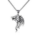 Hiphop Viking wolf pendant necklace for men with box chain in polished silver finish - Silver Wolf Head (Pendant + Stainless Steel Chain)