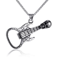Vintage stainless steel electric guitar pendant necklace with skull detail and bottle opener - Skull Guitar Bottle Opener Style / Antique Silver