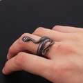 Gothic snake wrap ring in matte black stainless steel featuring detailed scale texture - Gun Black Snake Style