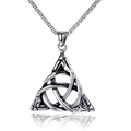 Vintage silver Triquetra Celtic knot pendant with rune symbols on a box chain necklace - Celtic Triskelion Knot