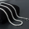 Sleek silver stainless steel rounded box chain for men on a black velvet display stand - 3.0mm Width - 80cm Length / Silver