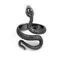 Gothic punk style serpent ring in black electroplated metal with scale textures - Gun Black Snake Ring