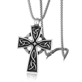 Detailed macro view of vintage Celtic cross pendant with intricate knotwork and star center - Cross