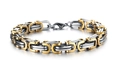 Detailed macro view of heavy two-tone stainless steel link chain bracelet for men - 5mm Wide 21cm Long / Two-tone (Gold & Silver)