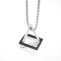 Minimalist geometric triangle and square pendant necklace in silver and matte black - Silver Black Style B (Silver Triangle with Black Square)