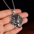 Gothic stainless steel wolf head pendant necklace with box chain for men's punk jewelry style - Wolf Head V2 + Steel Chain
