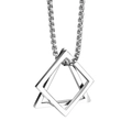 Minimalist silver interlocking square pendant necklace with a polished box chain for couples - All Silver Polished Style