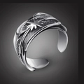 Vintage Adlerfeder Ring im Antik-Silber-Stil mit Stern-Sonnenschliff-Muster für Damen - Feder