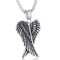 Collana con ciondolo ali d'angelo argento vintage con piume dettagliate e catena a scatola - Pendaglio + Catena in acciaio inossidabile