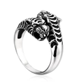 Vintage stainless steel double tiger head ring with detailed engraved animal carvings - Adjustable Open
