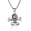Retro gothic skull crossbones pendant necklace with star detail and silver finish - Bone + Stainless Steel Chain