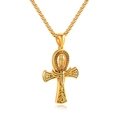 Collana con croce Ankh dorata con simboli egizi e catena box per stile hip hop - Oro + Catena placcata