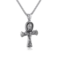 Dettaglio del ciondolo a croce Ankh d'argento con incisioni dell'antico Egitto - Argento + Catena in acciaio inossidabile