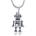 Vintage-Anhänger Roboter aus Titanstahl mit quadratischer Perlenkette für Herren und Damen - Roboter (Roboter + Edelstahlkette)
