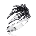 Anillo abierto de garra de dragón plateado vintage con textura de escamas para hombre - Estilo Garra de Águila