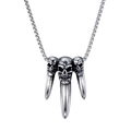 Collana punk gotica con tre teschi e ciondolo a dente di artiglio su catena a scatola - Argento + Catena in acciaio inossidabile