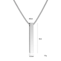 Polished stainless steel 4-sided vertical bar pendant necklace with 60cm box chain - 5mm / Silver