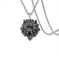 Vintage stainless steel wolf head pendant necklace with silver box chain for men - Silver + Stainless Steel Chain