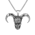 Gothic titanium steel necklace featuring a horned skull pendant with cross details and box chain - Ram Skull