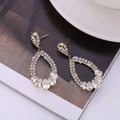 Pendientes de gota de plata S925 en forma de pera con incrustaciones de cristales brillantes - Plateado