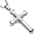 Collar con colgante de cruz de acero inoxidable multicapa con incrustaciones de cristales - Caballero Plata Con Cadena de Acero Inoxidable