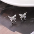 Boucles d'oreilles papillon en argent S925 avec zircons scintillants au style élégant - Argenté