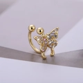 Elegante polsino per orecchio a farfalla dorato con cristalli di zircone rosa - Oro