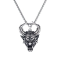 Vintage hiphop zilveren roestvrijstalen stierkop demon hanger met gedetailleerde box ketting set - Stierenkop + Roestvrijstalen Ketting