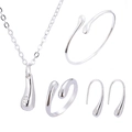 Minimalist S925 sterling silver jewelry set featuring teardrop pendant necklace and ring - K6106 Style / Silver