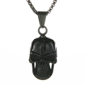 Men's oversized 3D skull pendant necklace in polished black metal finish - Black Cracked Electroplated Chain / Black